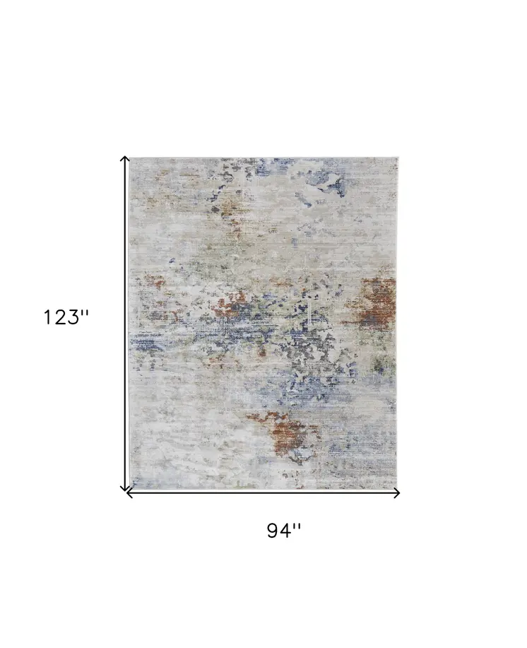 8' X 10' Red Blue and Ivory Abstract Power Loom Area Rug