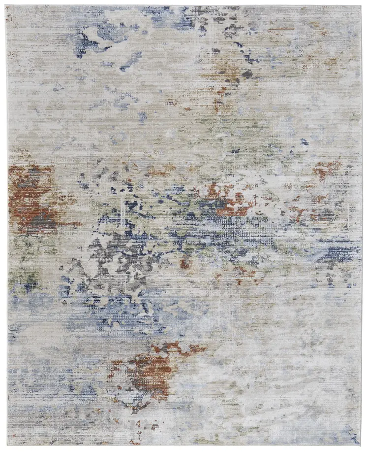 9' X 13' Red Blue and Ivory Abstract Power Loom Area Rug