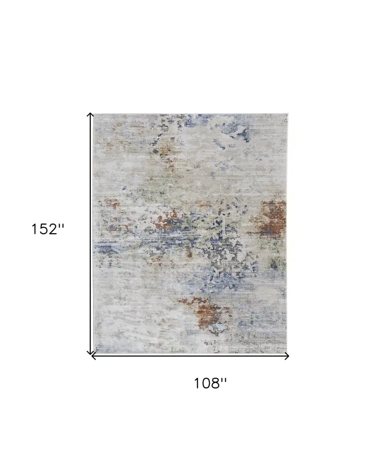 9' X 13' Red Blue and Ivory Abstract Power Loom Area Rug