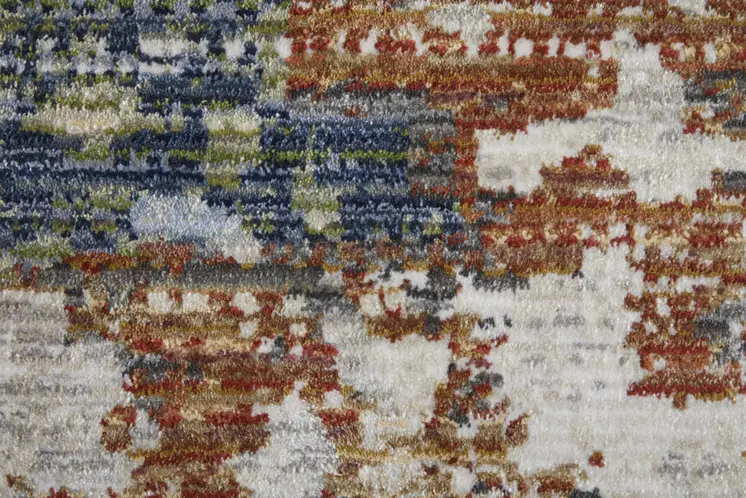9' X 13' Red Blue and Ivory Abstract Power Loom Area Rug
