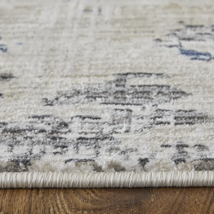 2' X 3' Red Blue and Ivory Abstract Power Loom Area Rug