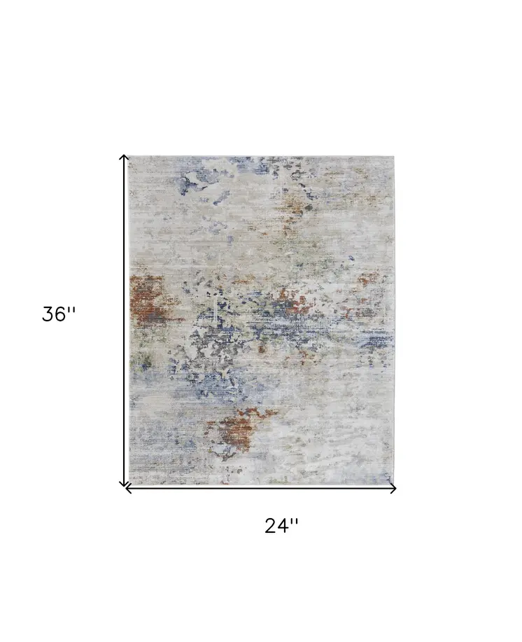 2' X 3' Red Blue and Ivory Abstract Power Loom Area Rug