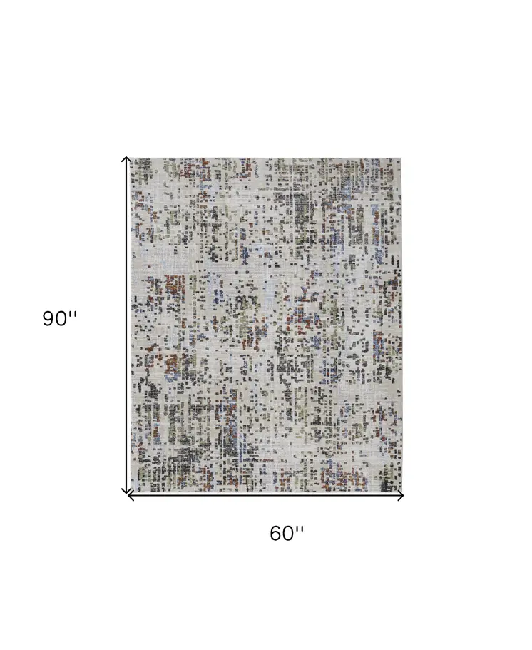 5' X 8' Ivory Green and Blue Abstract Power Loom Area Rug