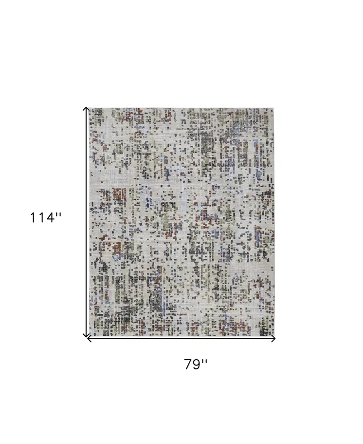 7' X 10' Ivory Green and Blue Abstract Power Loom Area Rug