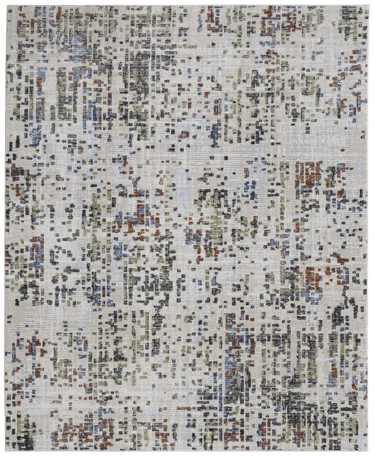 8' X 10' Ivory Green and Blue Abstract Power Loom Area Rug