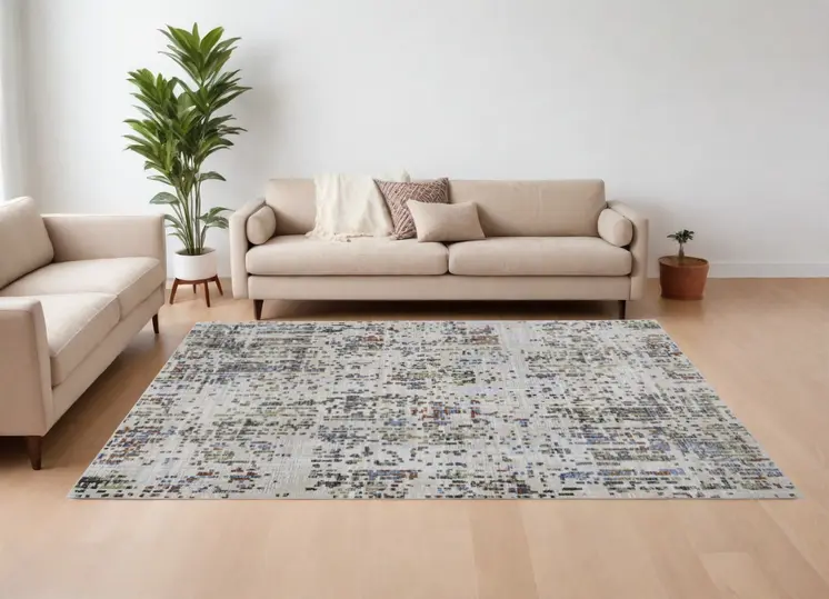 8' X 10' Ivory Green and Blue Abstract Power Loom Area Rug