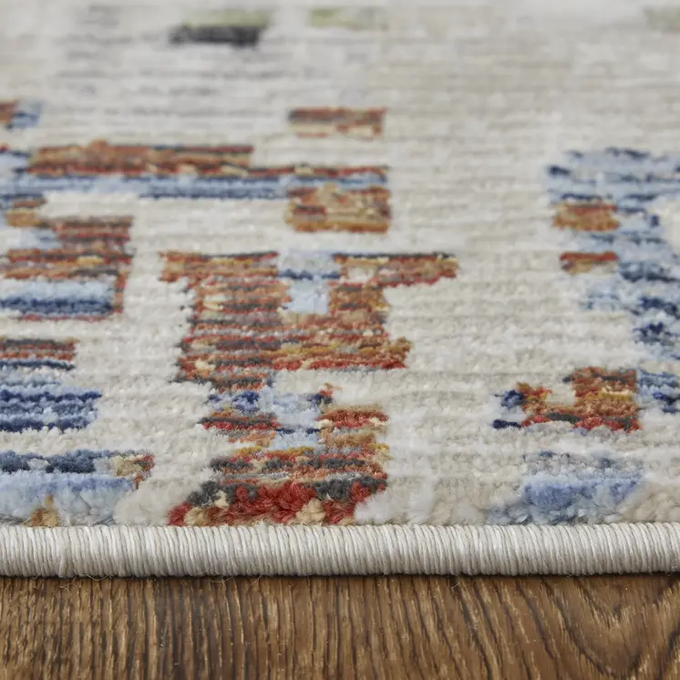8' X 10' Ivory Green and Blue Abstract Power Loom Area Rug