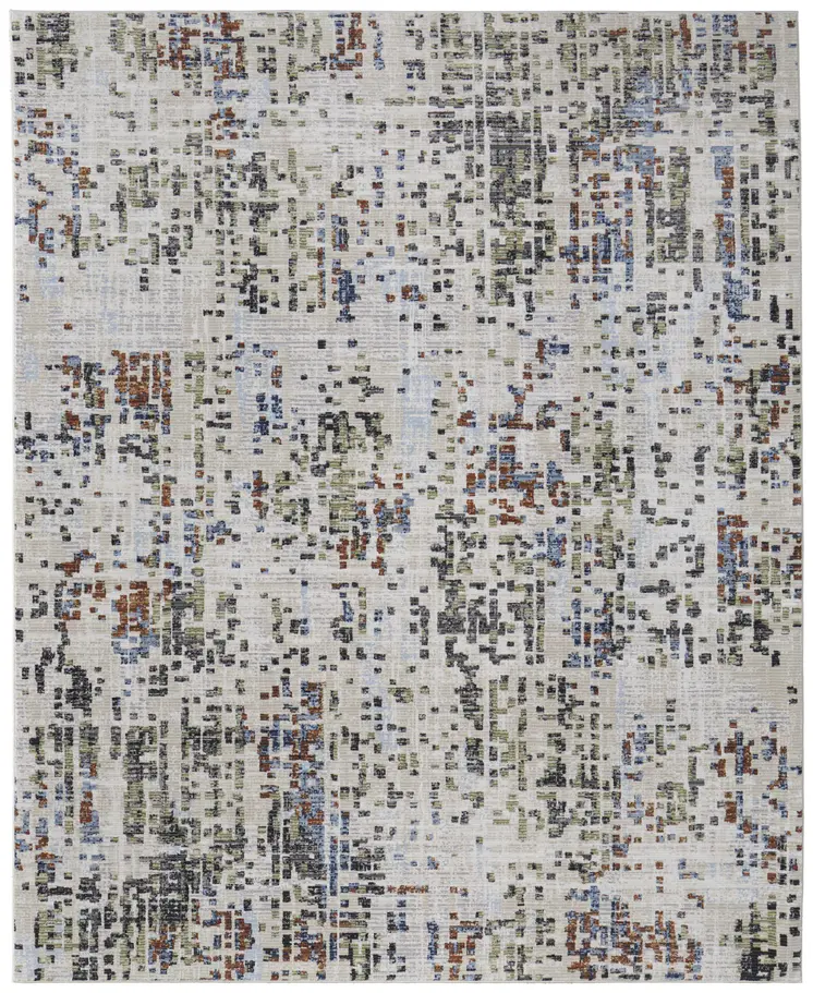 8' X 10' Ivory Green and Blue Abstract Power Loom Area Rug