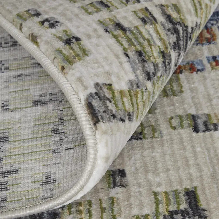 2' X 3' Ivory Green and Blue Abstract Power Loom Area Rug