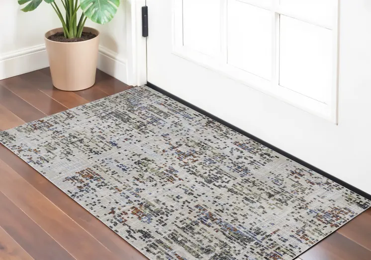 2' X 3' Ivory Green and Blue Abstract Power Loom Area Rug