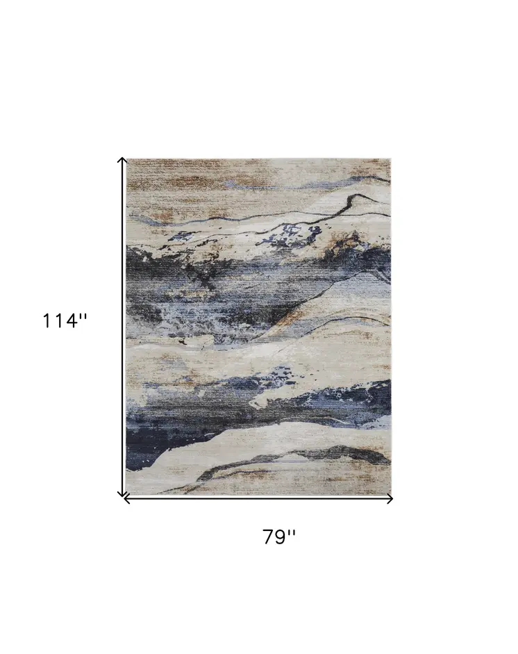 7' X 10' Blue Gray and Tan Abstract Power Loom Area Rug