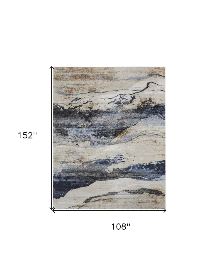 9' X 13' Blue Gray and Tan Abstract Power Loom Area Rug