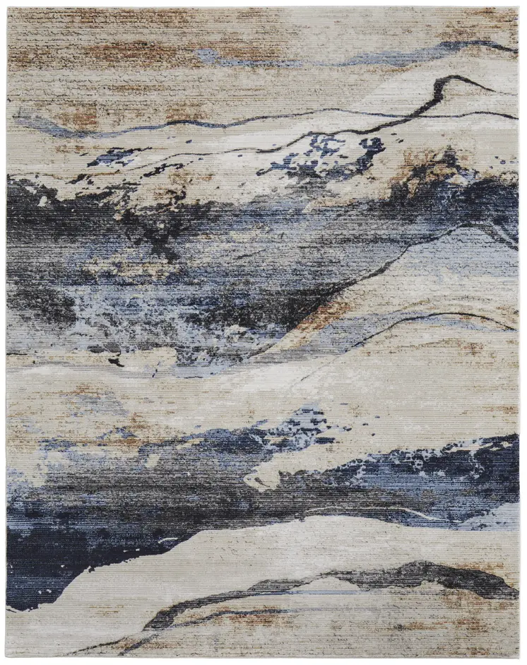 9' X 13' Blue Gray and Tan Abstract Power Loom Area Rug