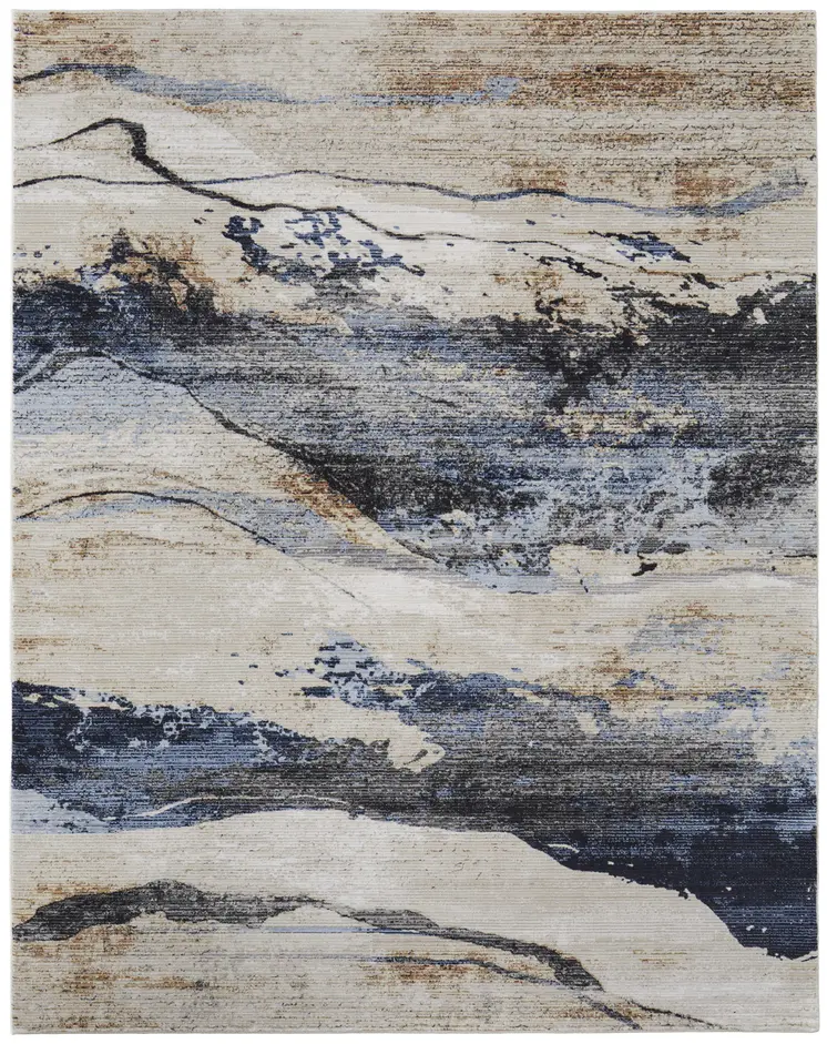 9' X 13' Blue Gray and Tan Abstract Power Loom Area Rug