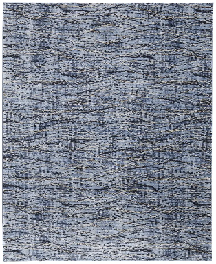 9' X 13' Blue Ivory and Tan Abstract Power Loom Area Rug