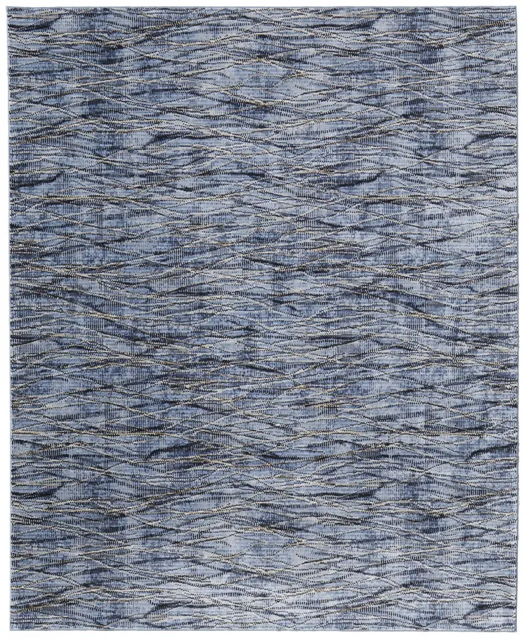 9' X 13' Blue Ivory and Tan Abstract Power Loom Area Rug