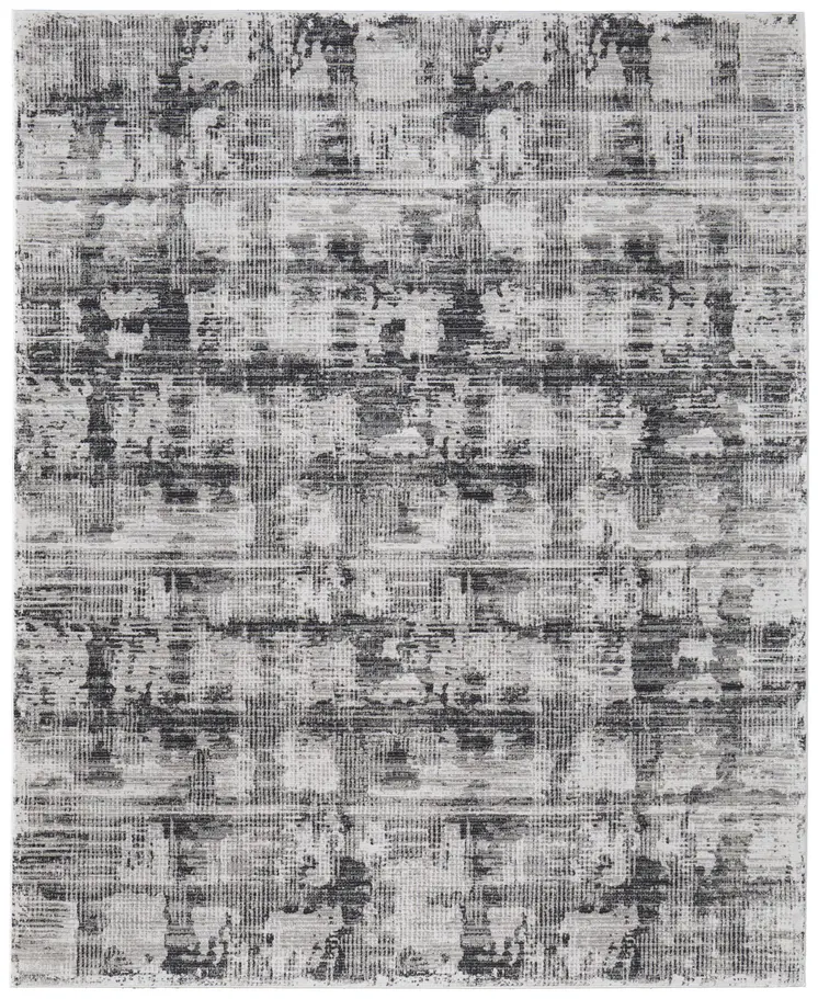 9' X 13' Gray and Ivory Abstract Power Loom Area Rug