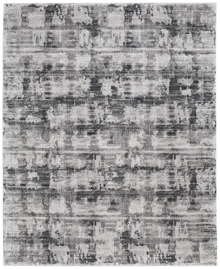 9' X 13' Gray and Ivory Abstract Power Loom Area Rug