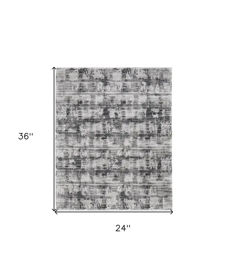 2' X 3' Gray and Ivory Abstract Power Loom Area Rug
