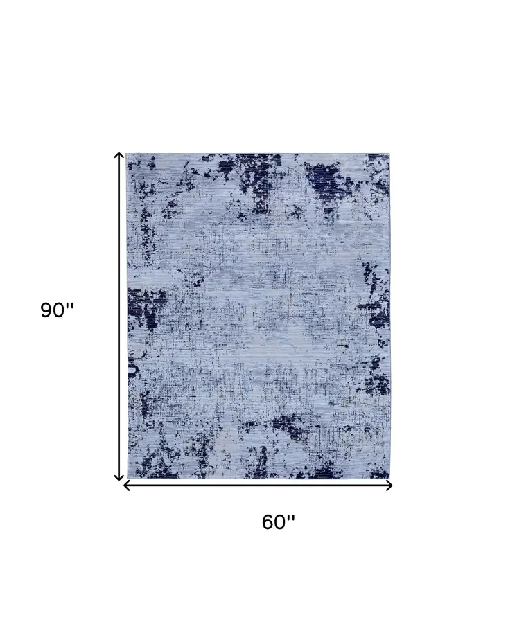 5' X 8' Light Blue and Black Abstract Power Loom Area Rug