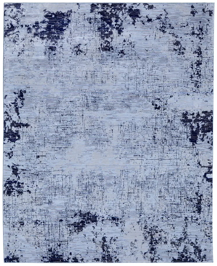 7' X 10' Light Blue and Black Abstract Power Loom Area Rug