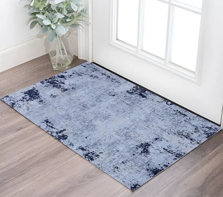 2' X 3' Light Blue and Black Abstract Power Loom Area Rug