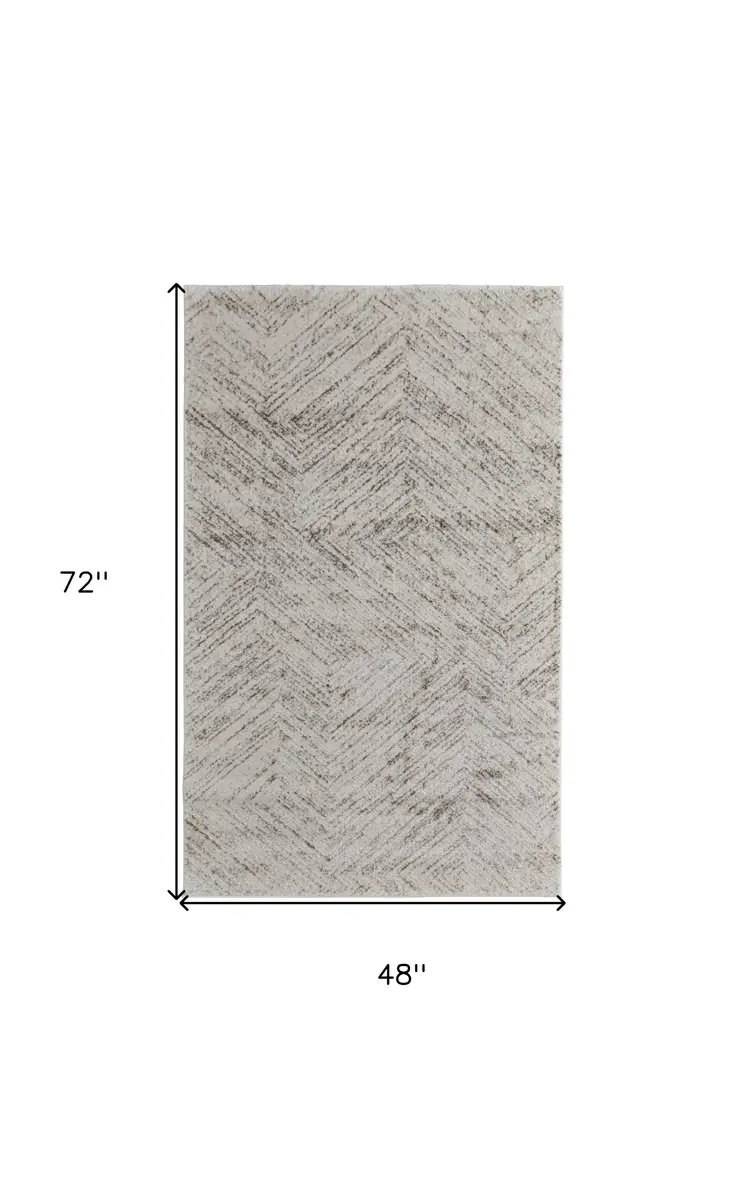 4' X 6' Ivory and Brown Geometric Power Loom Area Rug