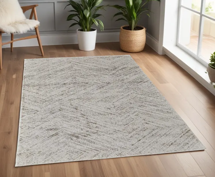 4' X 6' Ivory and Brown Geometric Power Loom Area Rug