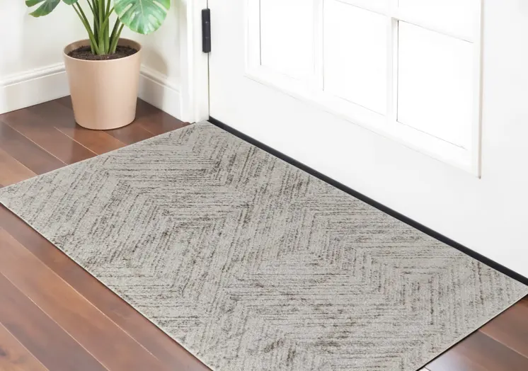 2' X 3' Ivory and Brown Geometric Power Loom Area Rug