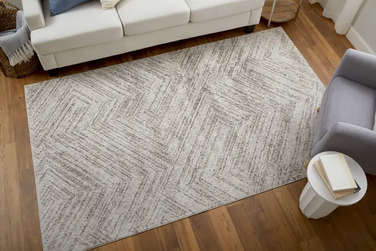 2' X 3' Ivory and Brown Geometric Power Loom Area Rug