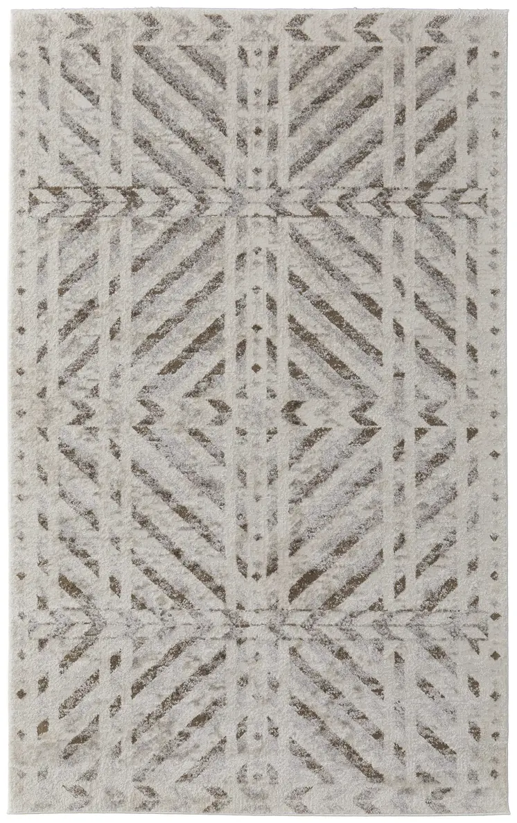 4' X 6' Ivory and Brown Geometric Power Loom Area Rug
