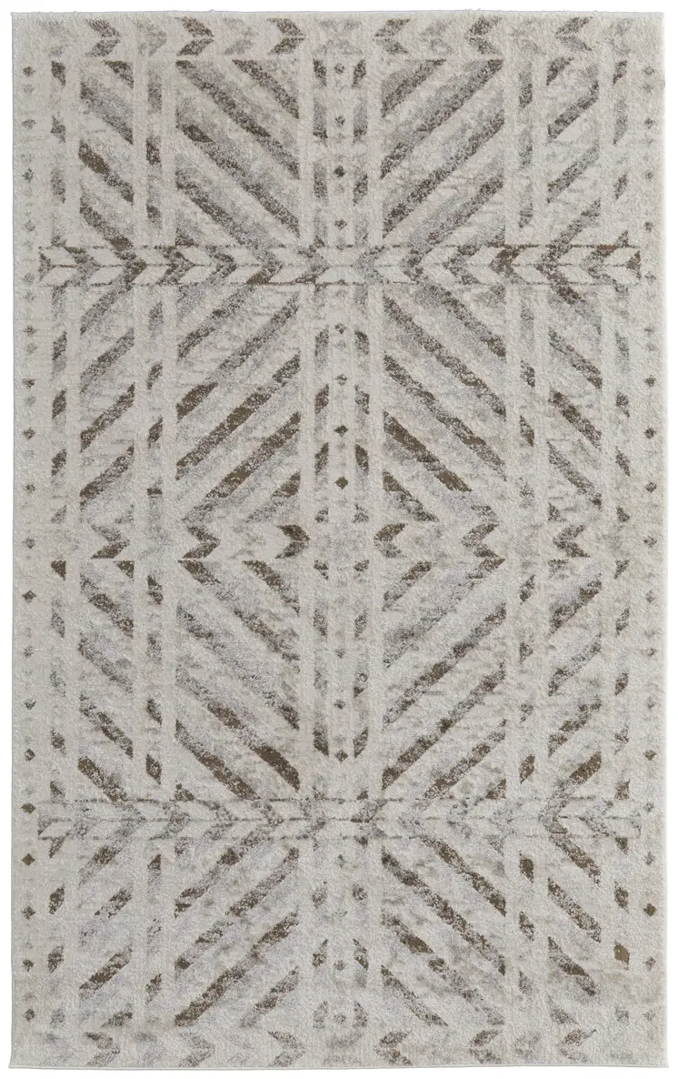 4' X 6' Ivory and Brown Geometric Power Loom Area Rug