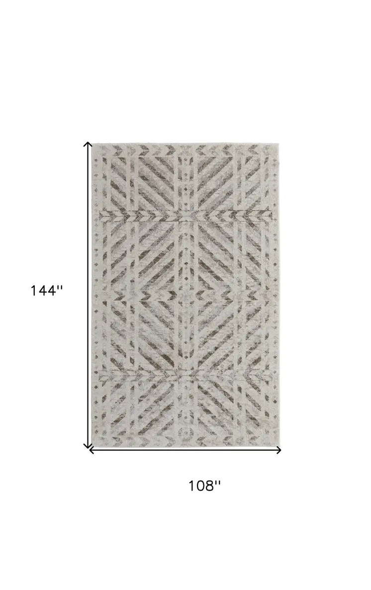 9' X 12' Ivory and Brown Geometric Power Loom Area Rug