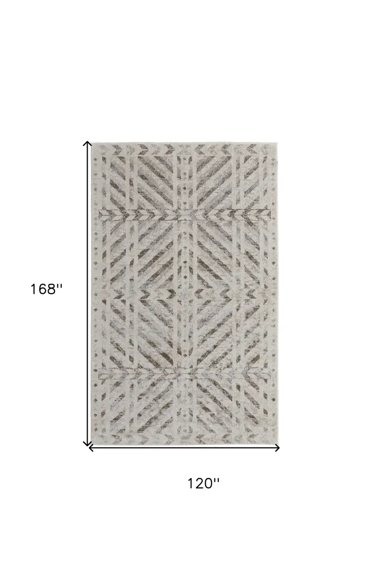 10' X 14' Ivory and Brown Geometric Power Loom Area Rug
