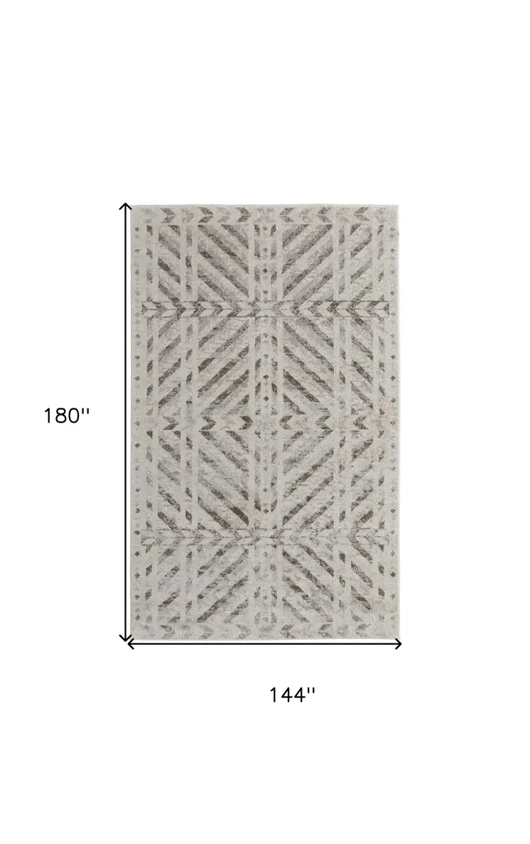 12' X 15' Ivory and Brown Geometric Power Loom Area Rug