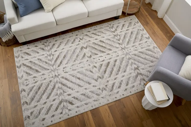 2' X 3' Ivory and Brown Geometric Power Loom Area Rug