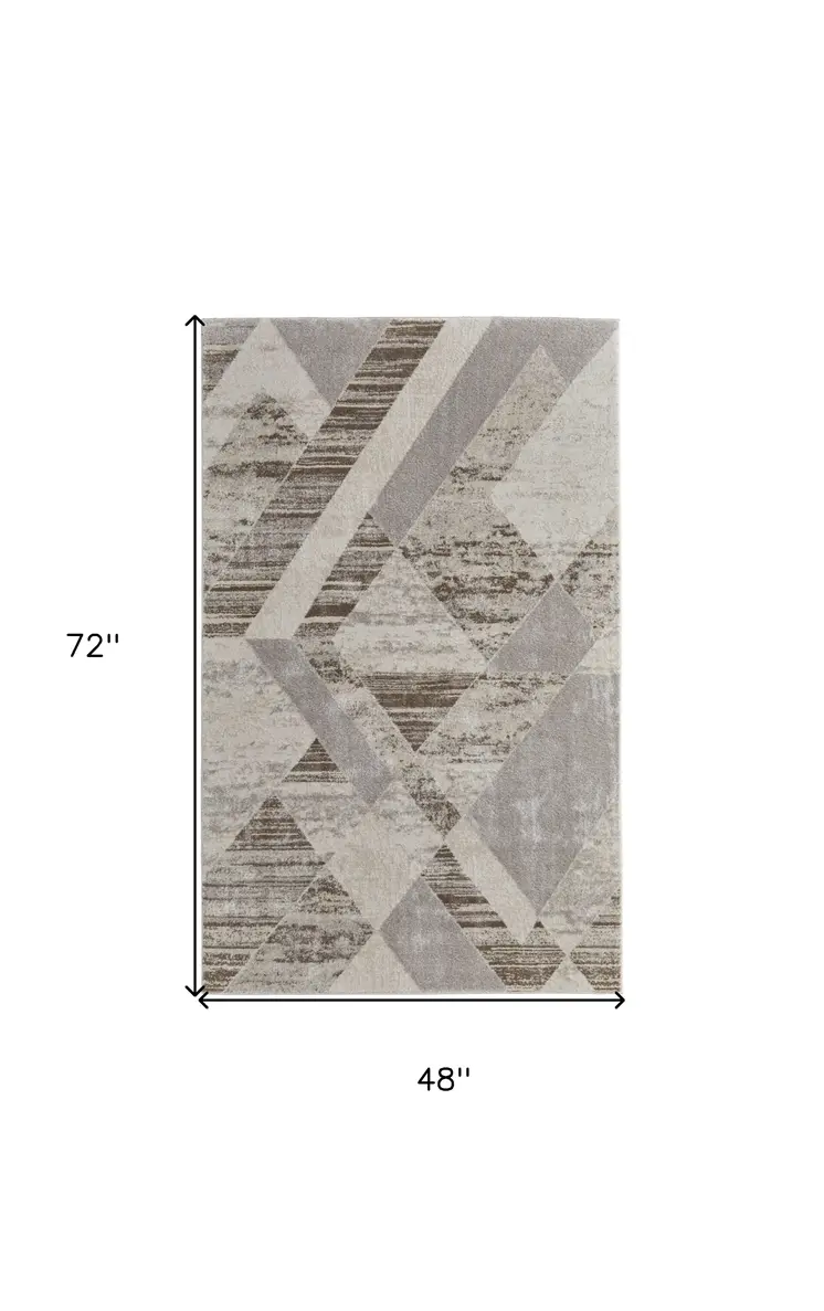 4' X 6' Ivory Gray and Brown Geometric Power Loom Area Rug