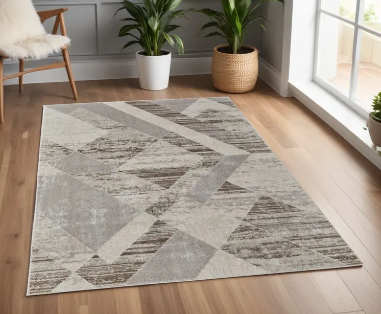4' X 6' Ivory Gray and Brown Geometric Power Loom Area Rug
