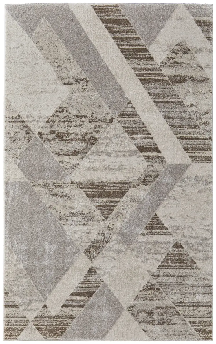 8' X 10' Ivory Gray and Brown Geometric Power Loom Area Rug