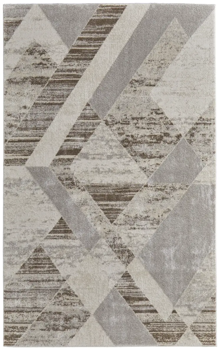 8' X 10' Ivory Gray and Brown Geometric Power Loom Area Rug