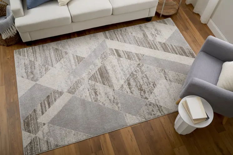 8' X 10' Ivory Gray and Brown Geometric Power Loom Area Rug
