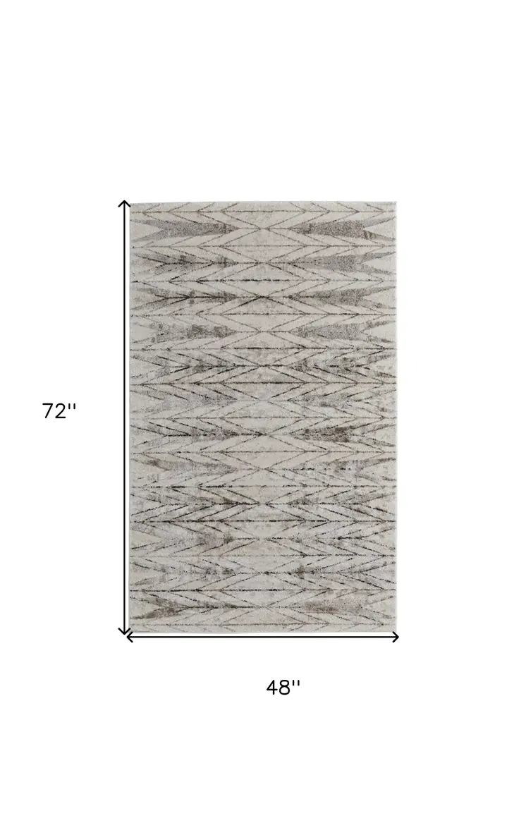 4' X 6' Ivory and Brown Geometric Power Loom Area Rug