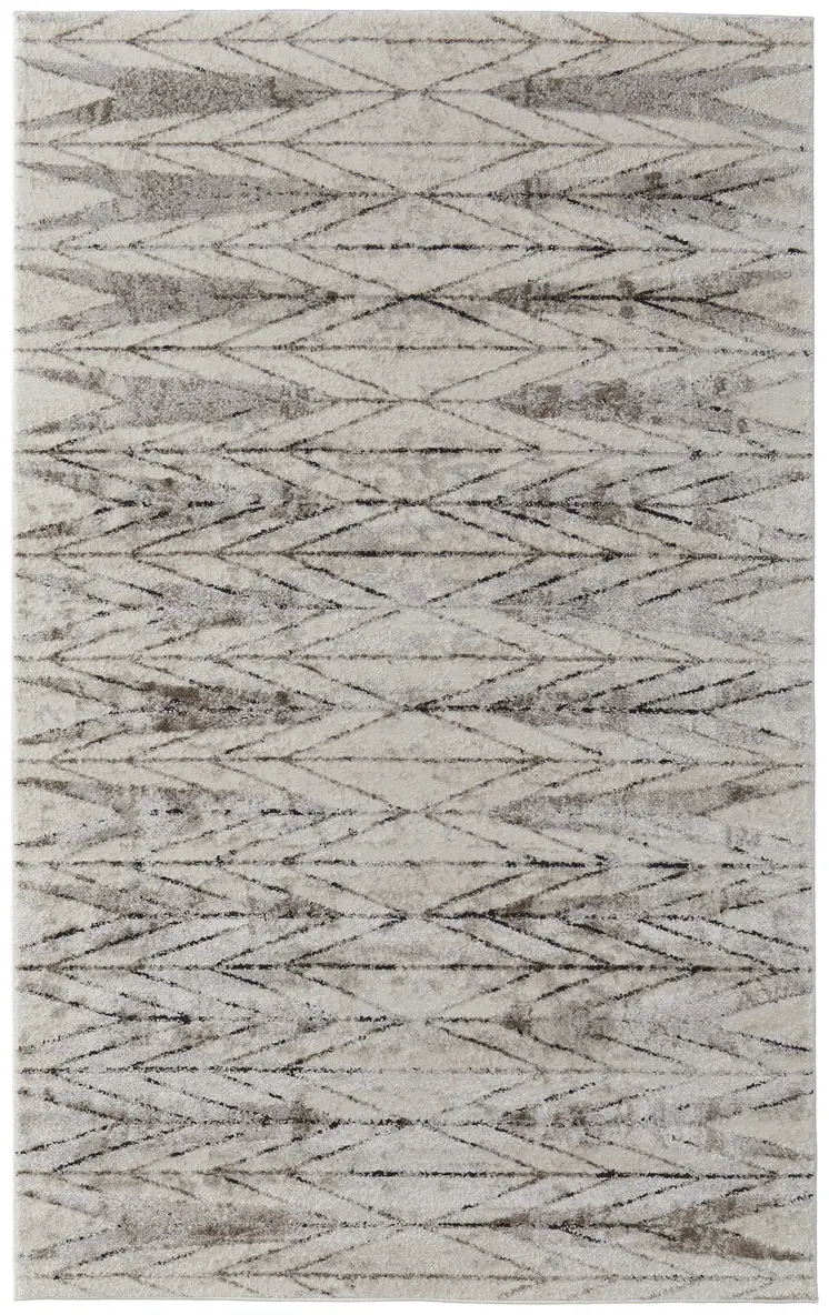 10' X 14' Ivory and Brown Geometric Power Loom Area Rug