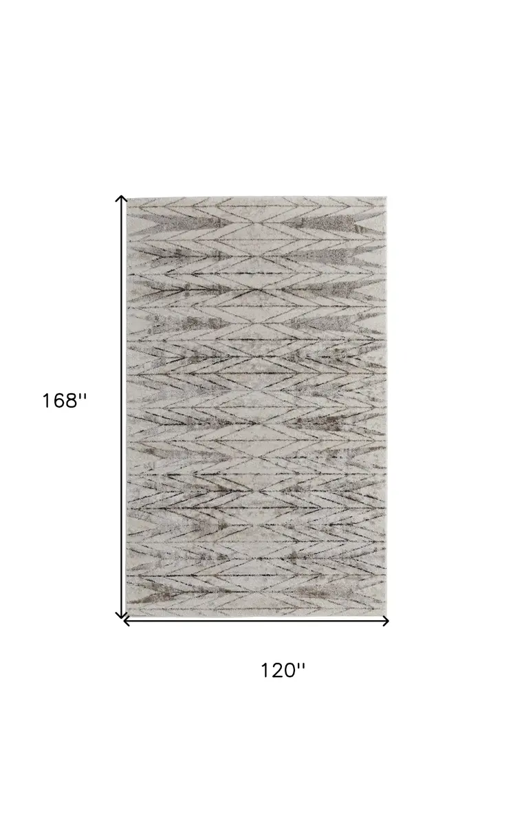 10' X 14' Ivory and Brown Geometric Power Loom Area Rug