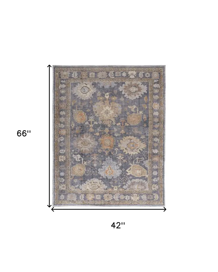 4' X 6' Blue Gray and Tan Oriental Hand Knotted Worn Faded Area Rug