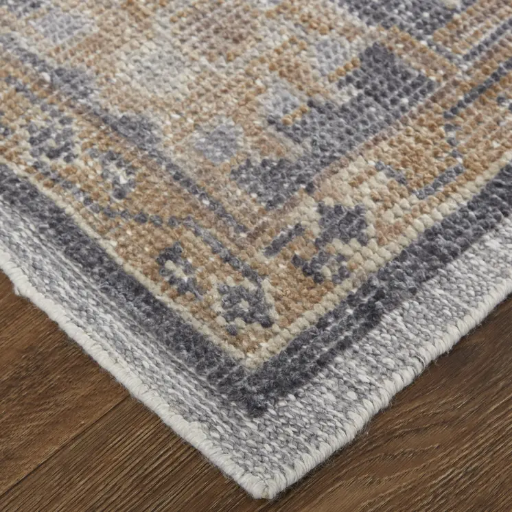 4' X 6' Blue Gray and Tan Oriental Hand Knotted Worn Faded Area Rug
