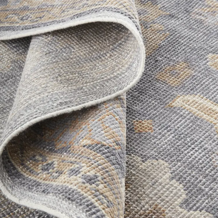 4' X 6' Blue Gray and Tan Oriental Hand Knotted Worn Faded Area Rug