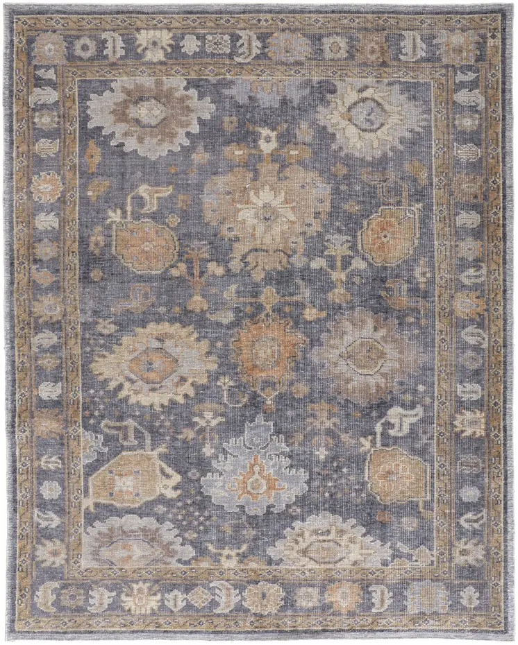 8' X 10' Blue Gray and Tan Oriental Hand Knotted Worn Faded Area Rug