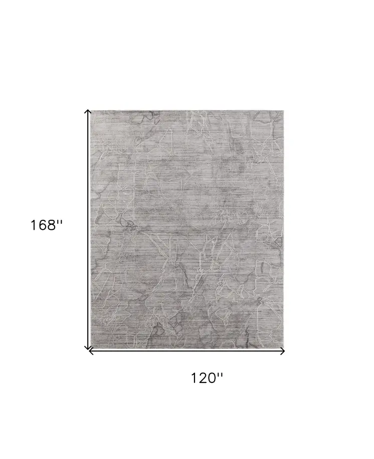 10' X 14' Gray and Ivory Abstract Hand Woven Worn Faded Area Rug