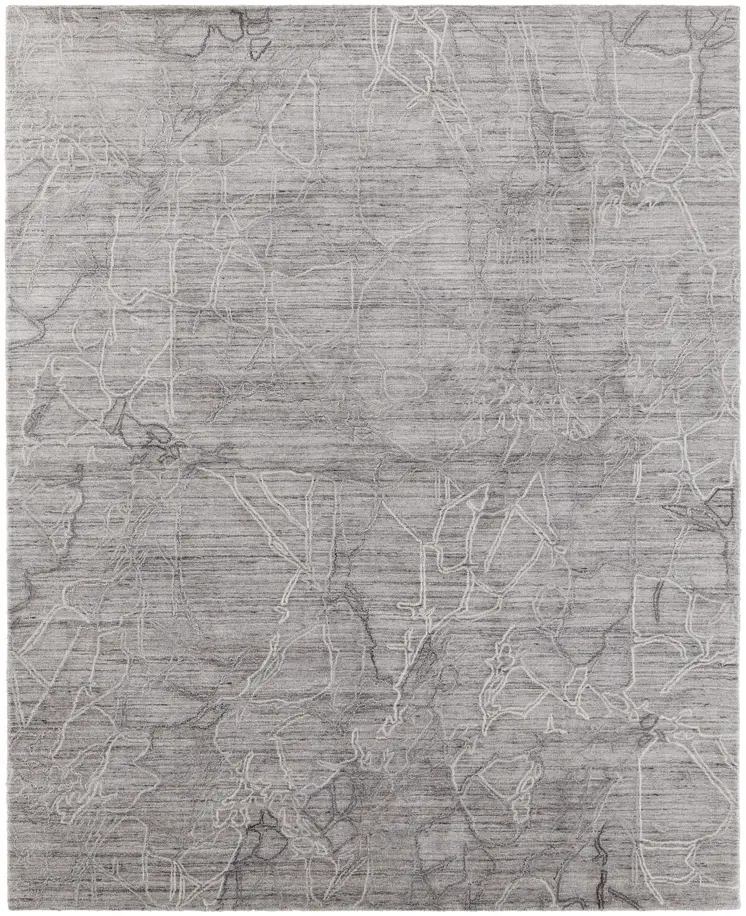 10' X 14' Gray and Ivory Abstract Hand Woven Worn Faded Area Rug